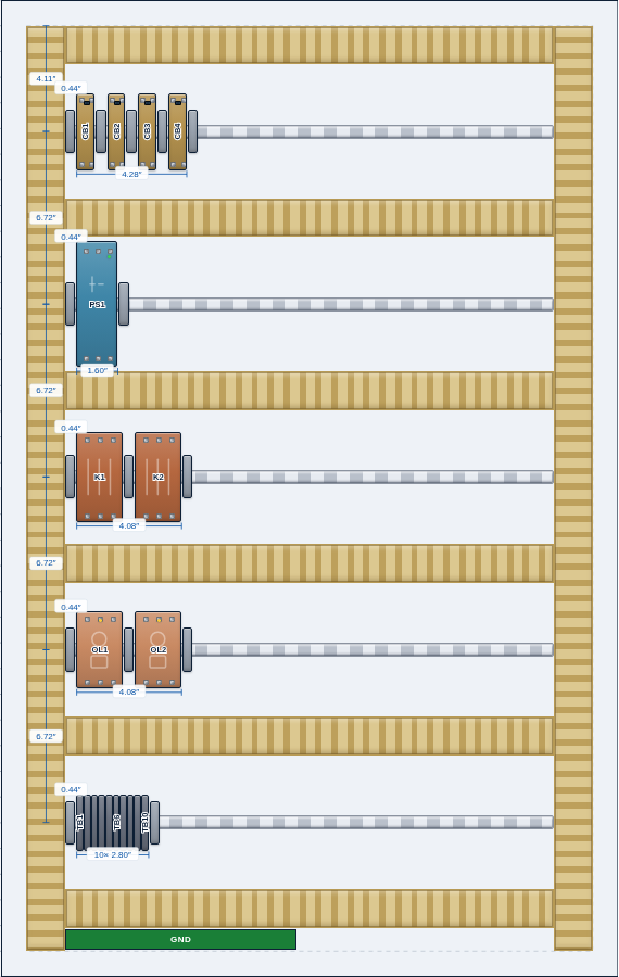 Fully dimensioned panel drawing with DIN-rail end stops